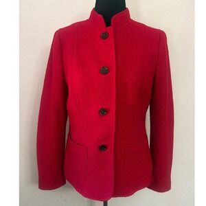 Talbots Red Boiled Wool Blend Mock Neck Button Front Jacket Blazer Size 6